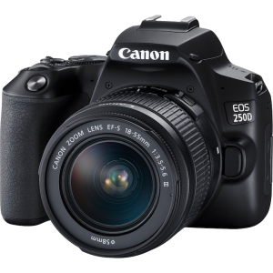 Aparat foto DSLR pentru incepatori Canon EOS 250D de 24.1 MP cu Wi-Fi si 4K