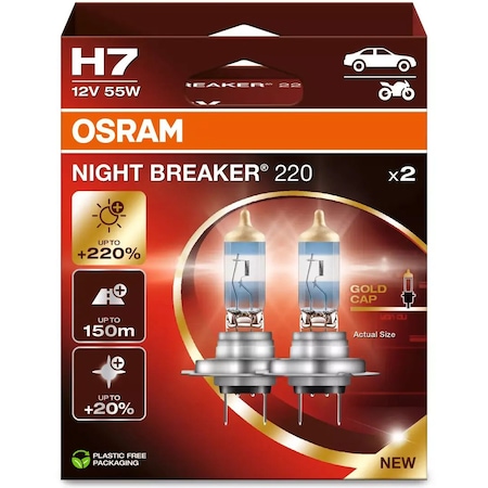 Becuri auto far halogen Osram H7 Night Breaker +200% 55W