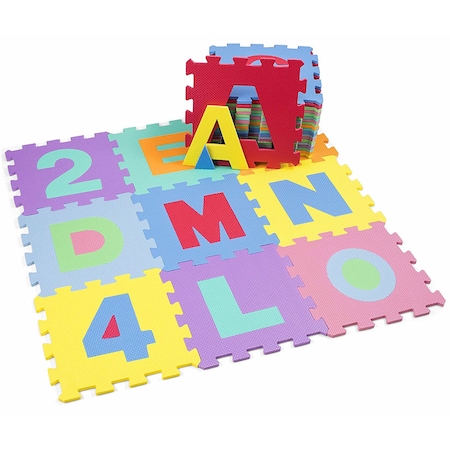 Covoras puzzle de joaca din spuma cu litere alfabet si numere Kiduku