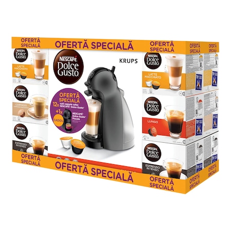 Espressor Nescafe Dolce Gusto Piccolo KP1000E20 + Pachet 12 cutii Capsule Nescafe Dolce Gusto