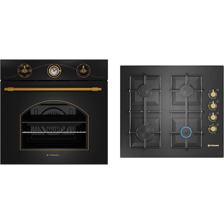 Pachet cuptor incorporabil și plită Pyramis Rustic Black 3060