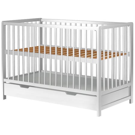 Patut copii din lemn Hubners Dominic 120×60 cm alb cu sertar