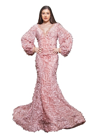 Rochie de seara lunga roz cu cristale Swarovsky