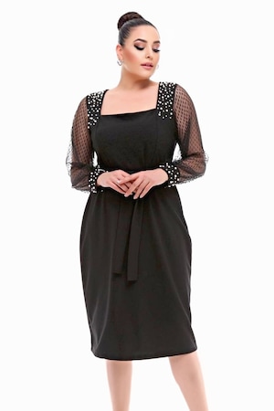 Rochie eleganta Catalina, cu tull si accesorizata cu perlute