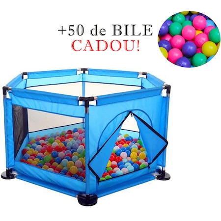 Tarc pentru Bebe Albastru cu set de 50 de Bile Multicolore Cadou
