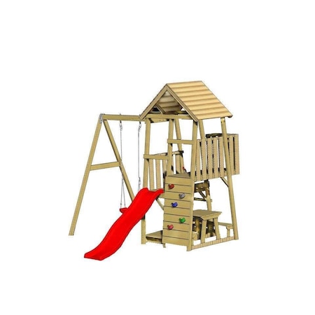 Turn de joaca cu 2 platforme, panou de catarare, tobogan, leagan